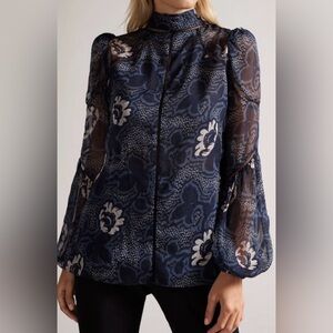 TED BAKER Bernot Floral Print High Neck Blouse (Size 4)
